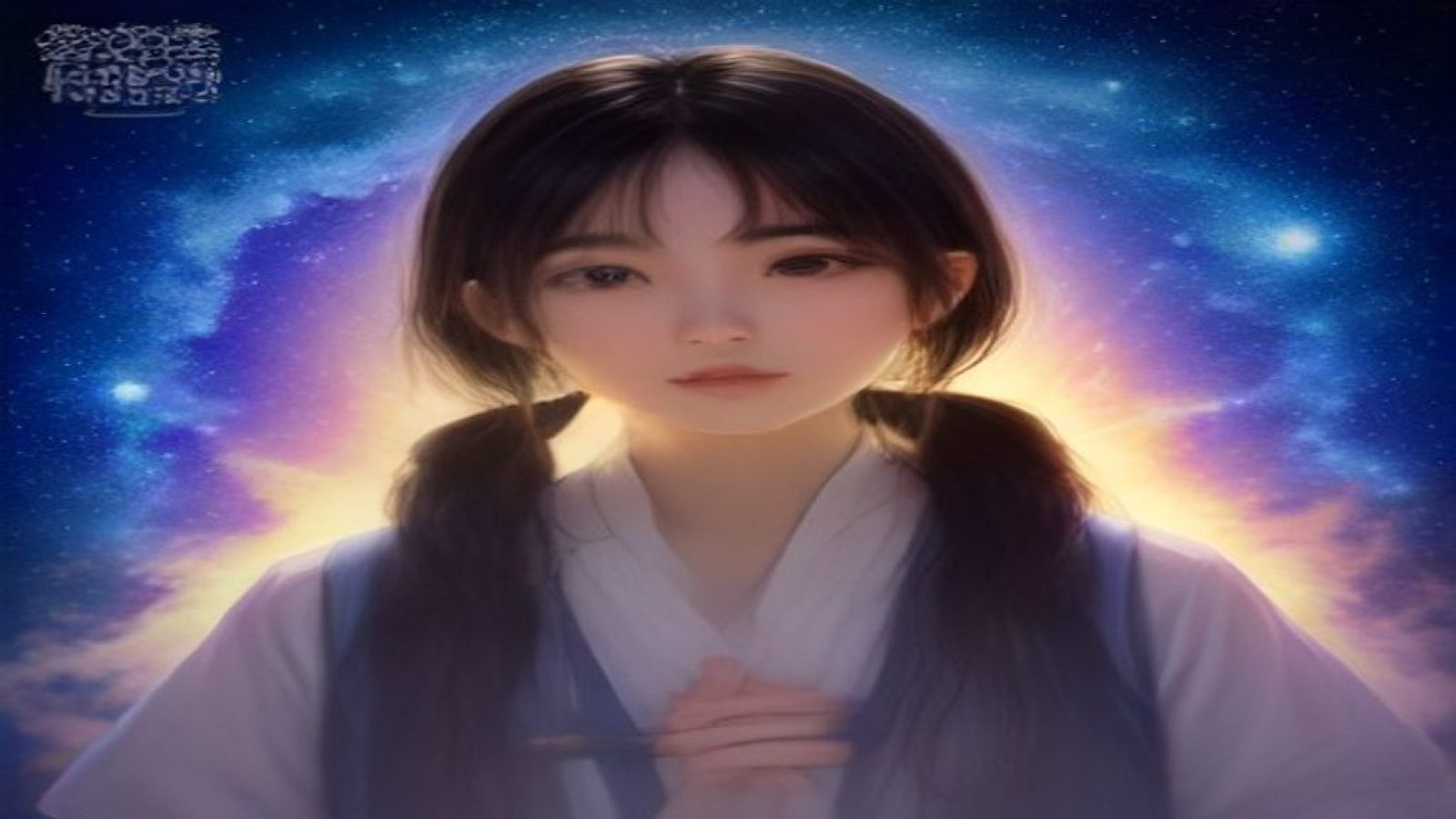 娜依灵儿品牌视觉大图，深蓝色调的数字信息空间，光线从远处投射出金色光晕，营造出专业、沉静又充满科技感的氛围